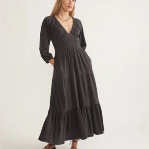 Marine Layer Florence Midi Dress Cotton Slub Washed Black Small